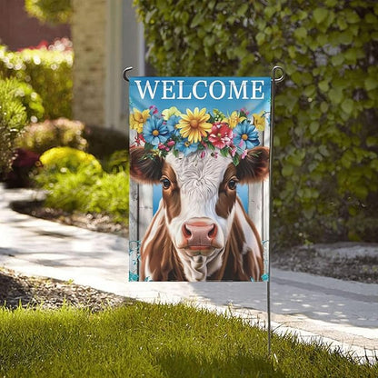 Floral Cow Garden Flags 12×18 Inch Welcome Double Sided Decorative Yard Banner Seasonal Flag for Outdoor Outside Decor