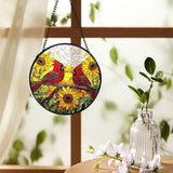 Sunflower Cardinal Suncatchers Stained Glass Window Hanging, Cardinal Gifts for Women, Sunflower Sun Catchers Indoor Window Glass Round Wall Decor, Flower Wall Hanging Decorations, 7.9x7.9in