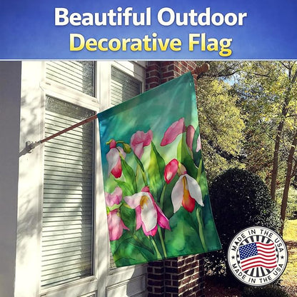 Caroline's Treasures Minnesota Pink and White Lady�s Slippers in Watercolor House Flag Large Porch Sleeve Pole Decorative Outside Yard Banner Artwork Wall Hanging, Polyester, House Size, Multicolor
