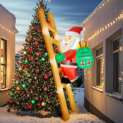 8FT Hanging Christmas Inflatable Santa 8FT Santa Claus Climbing Ladder Inflatables Christmas Outdoor Decoration Xmas Santa Blow Up Decor with Built-in 9 LEDs for Yard Garden Lawn(with Storage Bag)