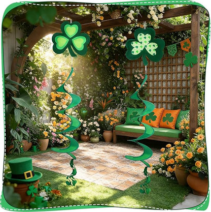 NOVWANG St Patrick's Day Wind Spinner, Green Shamrock Windsock Patrick Day Hanging Decorations Weather-Proof Polyester Irish Ornament for Garden, Patio, Lawn Hanging Decorations