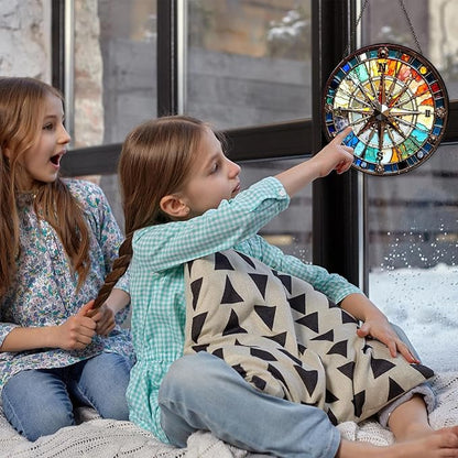 Compass Stained Glass Window Hanging Compass Sun Catcher Decor New House Decor Christmas Suncatchers for Home Windows Hanging Decoration, 7.87inch