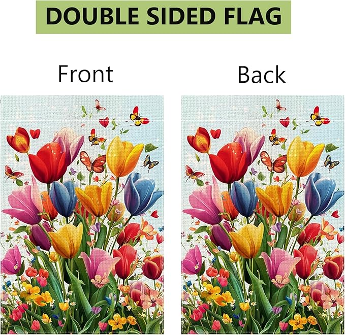 Spring Summer Tulip Garden Flag 12x18 Inch Double Sided, Colorful Welcome Yard Decor, Farmhouse Outdoor Flag for Lawn Patio Porch