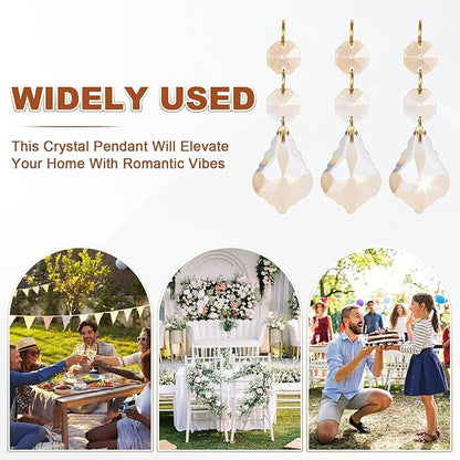 M METERXITY 10PCS Crystal Suncatcher 2 Leaves Prisms Pendants Ornament, 38mm Chandelier Hanging Crystal Sun Catcher Beads for Home Garden Windows Wedding DIY Decoration [EP Gold]