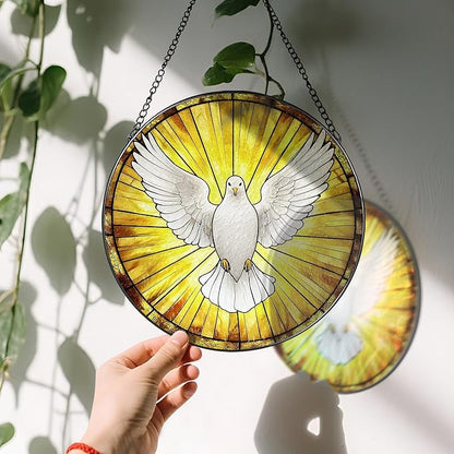 8'' Dove Stained Glass Suncatcher, Stained Glass Window Hanging, Christian Christmas Ornament, Religious Home Decor, Gift for Christmas, Religious Gifts, Christian Gifts
