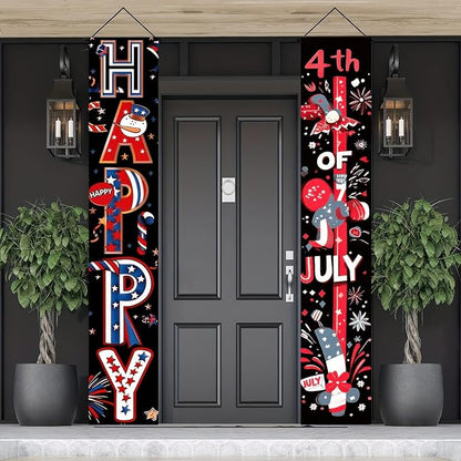BlissYard 4th of July Decorations 2Pcs Patriotic Decor Door Banner American Flag USA Independence Day Banners Hanging Porch Signs Memorial Veterans Labor Day for Front Yard Indoor Outdoor Supplies
