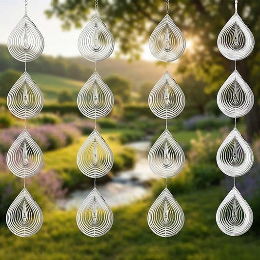 12PCS Stainless Steel Bird Deterrent Wind Spinners for Outside – Reflective Outdoor Bird Repellent Hanging Ornaments, Humane Pigeon Scarer for Yard Garden, Balcony, Patio, Roof & Window (12, Teardrop)