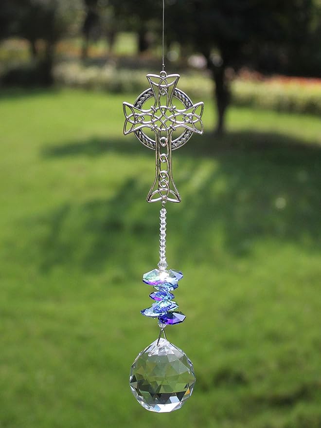 Celtic Cross Hanging Decor Christmas Ornaments Crystals Prisms Sun Catcher for Window, Garden, Yard, Patio - Birthday Gifts for Friend & Family