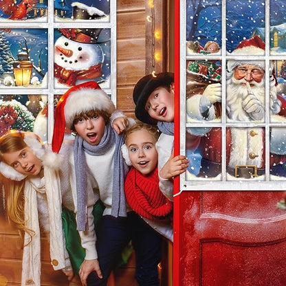 Preboun 2 Pcs Christmas Curtain Window Decoration Xmas Window Silhouette Snowflake Cover Christmas Poster for Indoor Outdoor Holiday Party Wall Garage Door Decor (Santa Claus and Snowman)