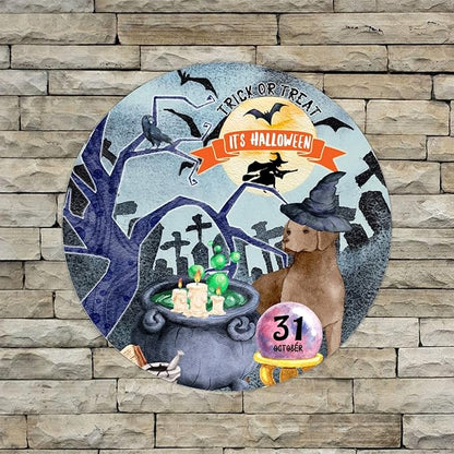 Retro Metal Sign 12"x12",Happy Halloween Scary Night Grave Witch Bats Trick Or Treat Dog Aluminum Tin Metal Sign for Home Living Room Bedroom Garden Farm Patio Decor Wall Art Poster