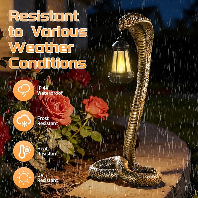 19.89'' Garden Outdoor Statues Snake with Solar Lantern,Lawn Decor Snake Statue for Patio,Balcony,Yard Ornament,Unique Housewarming and Birthdays Gifts for Father Men Grandpa
