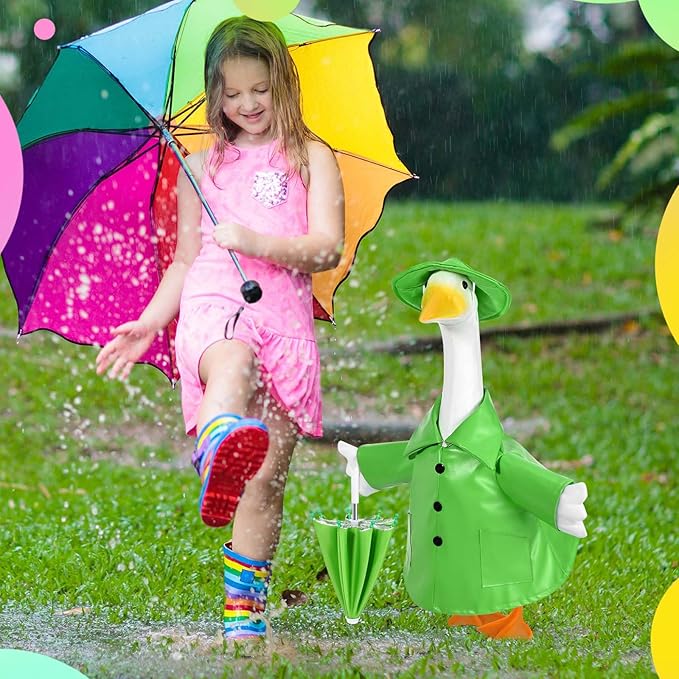 Raincoat Goose Outfits Spring Porch Goose Outfit Summer Yard Clothes for 23" Lawn Outdoor Garden Yard Patio Geese Statue Spring Summer Decor(Green)