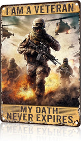 Eterans Day Metal Tin Sign I am A Veteran My Oath Never Expires Retro Tin Sign For Backyard Garage Man Cave Shed Office Craft Room Living Room Coffee Bar Wall Decor Home Sign Gift 8x12 inch