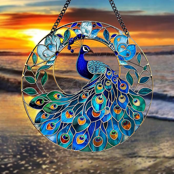 Plexiglas Peacock Suncatcher Kit - Stained Plexiglass Window Hanging for Room Decor Aesthetic, Cute Garden Decor for Outside, Yard and Balcony Decor - Home Decor Aesthetic SunCatcher
