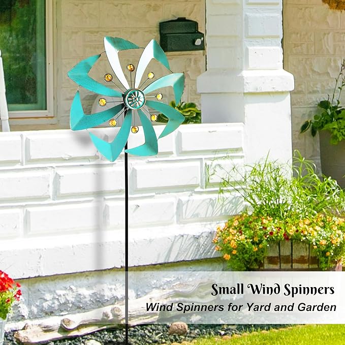 360° Outdoor Wind Spinner, Wind Sculpture Spinner with Metal Stake, Yard Art Decor for Patio, Lawn & Garden (Green Copper)