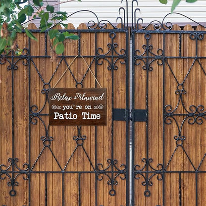 Yalikop 2 Pack Outdoor Patio Decor Signs Hanging Boho Wall Art Wood Outdoor Decorations for Patio Farmhouse Porch Backyard Welcome Deck Balcony for Home Front Accessories, 12 x 8 Inch(Brown)