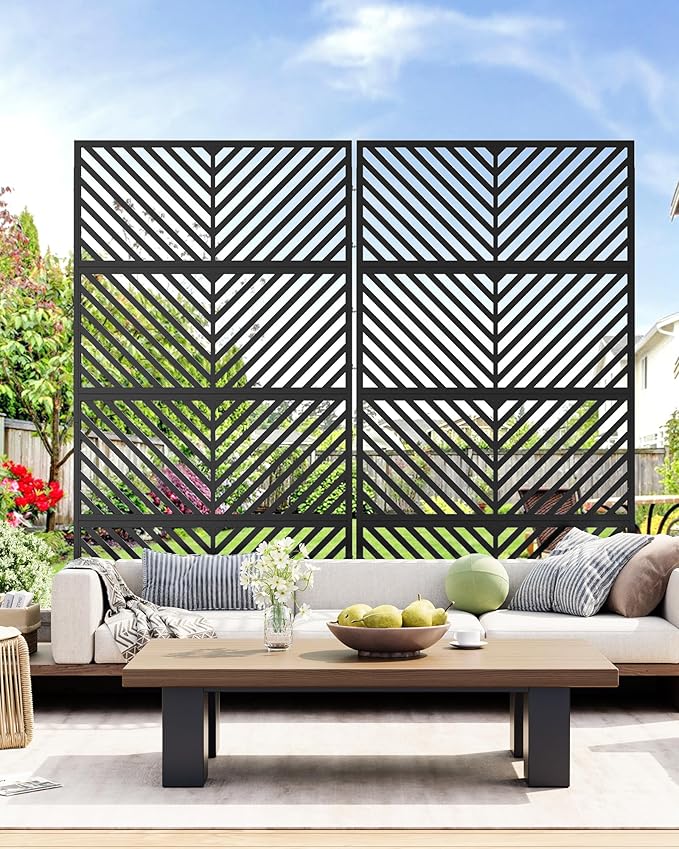 Hipicute 72" H×40" W Freestanding Metal Privacy Screen for Outdoor Patio - Heavy-Duty Rust-Resistant Decorative Fence Panel | Weatherproof Design | Patio Privacy Screen, Metal Freestanding