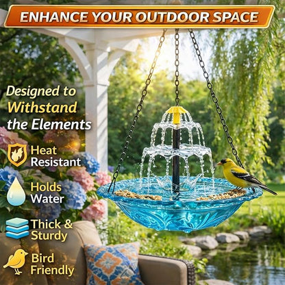 Solar Cascade Hanging Bird Bath Fountain,Outdoor Hanging Bird Bath Solar Fountain for Bird Bath, Solar Bath Fountain for Birds with Solar Pump and Decorative Bowl for Garden, Patio Gift (1PCS A)