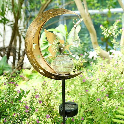 LOVERUIS Solar Garden Lights Outdoor Fairy Moon Lamp Waterproof Moon Garden Solar Light with Crackle Glass Ball LED Stake Lights Angel Decorative for Grave Balcony Lawn Patio Pathway