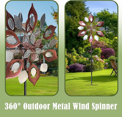 GUAGUA Classical Metal Wind Spinner Outdoor, 360 Degrees Swivel Wind Spinners for Yard and Garden, 74 in Wind Sculptures Willow Leaves Patio Decor (Red)