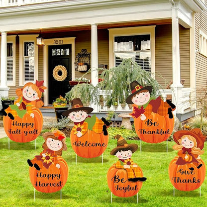 6 Pcs Thanksgiving Scarecrow Yard Stakes Harvest Outdoor Decorations with Stakes for Lawn Garden Porch Thanksgiving Decor Holiday Yard Signs