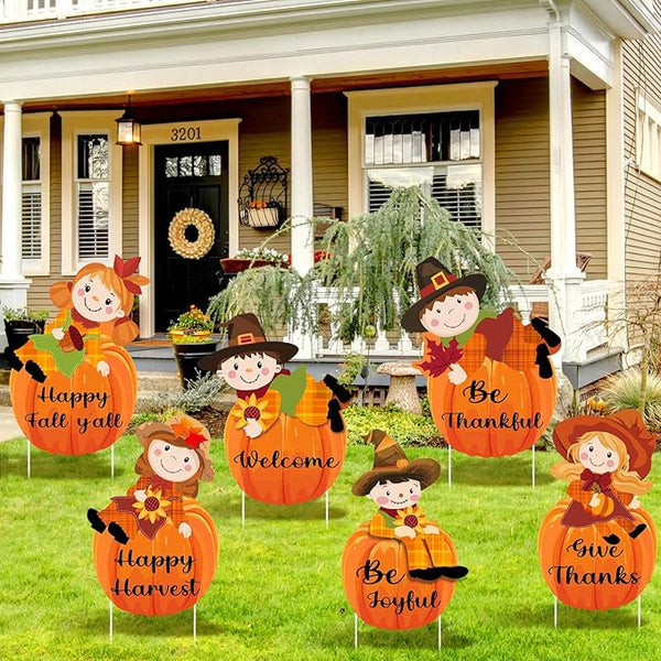 6 Pcs Thanksgiving Scarecrow Yard Stakes Harvest Outdoor Decorations with Stakes for Lawn Garden Porch Thanksgiving Decor Holiday Yard Signs