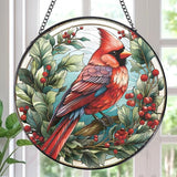 Rngmsi Cardinal Stained Glass Window Hanging Decor, 7.8″ Sun Catchers Stain Glass Window Hanging Indoor, Bird Suncatcher Home Wall Art Gift for Thanksgiving Christmas Housewarming