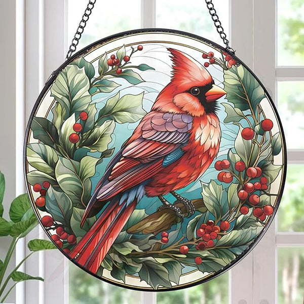 Rngmsi Cardinal Stained Glass Window Hanging Decor, 7.8″ Sun Catchers Stain Glass Window Hanging Indoor, Bird Suncatcher Home Wall Art Gift for Thanksgiving Christmas Housewarming