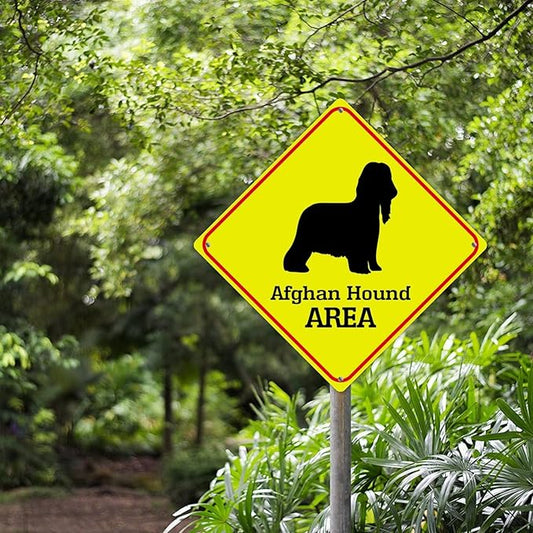 Caution Afghan Hound Crossing XING Tin Sign Afghan Hound Dog Area Warning Street Sign Afghan Hound Novelty Caution Road Sign for Yard Garage Garden Outdoor Porch 12x12in