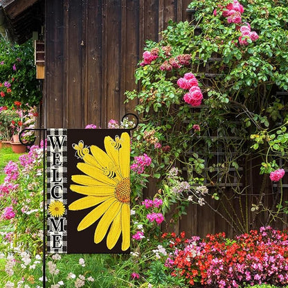 Welcome Garden Flag for Outside,Yellow Daisy Spring Garden Flag Yard Lawn Porch Flags for Outdoor Spring Decorations 12x18 Inch Double Sided