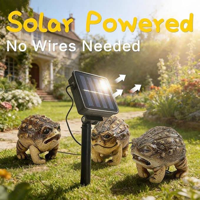 HUYIENO Solar Garden Statue Outdoor Decor Toad Ornament Waterproof Solar Powered LED Lights Frog Garden Decor for Yard, Patio, Lawn Gift for Mom, Women, Housewarming