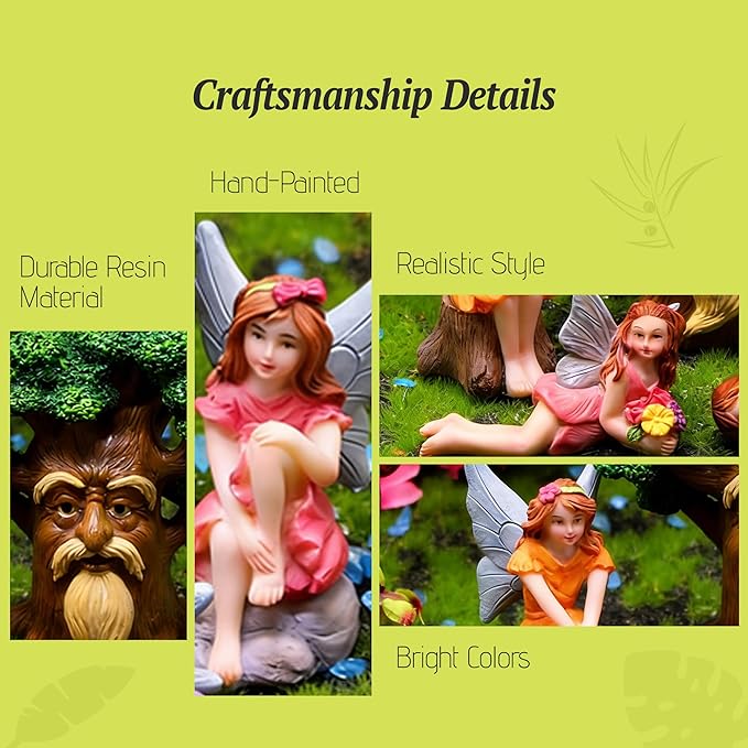 Fairy Garden Accessories Set 5 Pcs, Miniature Fairies and Tree Spirit Figurines, Resin Fairy Garden Statues for Outdoor Yard Decor, Terrarium, Micro Landscape & Plant Pots
