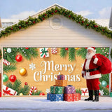 IVN Christmas Garage Door Cover Decoration 13x6ft Wood Texture Pine Garlands Gifts Candy Canes Merry Christmas Winter Garage Door Banner Home Door Front Yard Decor for Xmas Eve Holiday Outdoor