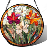 Stained Glass Window Hanging - Colorful Flower Suncatcher for Door Garden Home Decor Wildflowers Sun Catcher Christmas Birthday for Friend Lovers Women Mom Nana 7.8 in