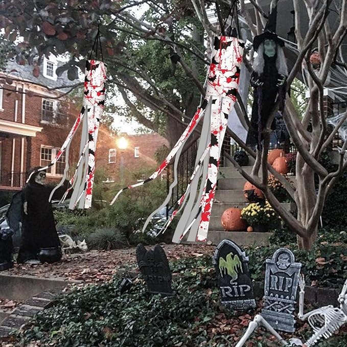 Halloween Windsock Outdoor Hanging Flag, Durable Fabric Wind Sock with Tails, Thanksgiving Front Yard Patio Lawn Garden Party Decor