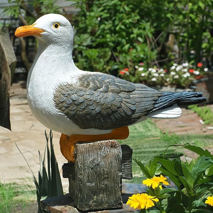 Teaeeno Real Seagull Resin Figurine Decor Statue,Sea Bird Figurine,Animal Seagull Ornaments Decoration,Bird Craft Art Decor,Coastal Beach Outdoor Table Decor for Garden,Terrace,Lawn,Yard