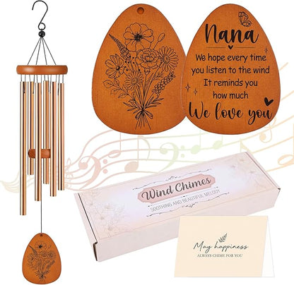 Mothers Day Nana Gifts, Nana Wind Chimes for Outside, Heartfelt Love Quote Floral Windchime for Home Garden Patio Yard Decor