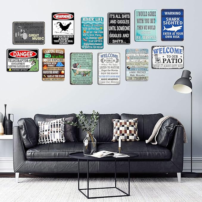 Viodenl Welcome to Our Patio Where It's Always Happy Hour Metal Tin Sign Vintage Cave Bar Porch Garden Patio Wall Decor Patio Sign 8x12inch, 8In W x 12In H