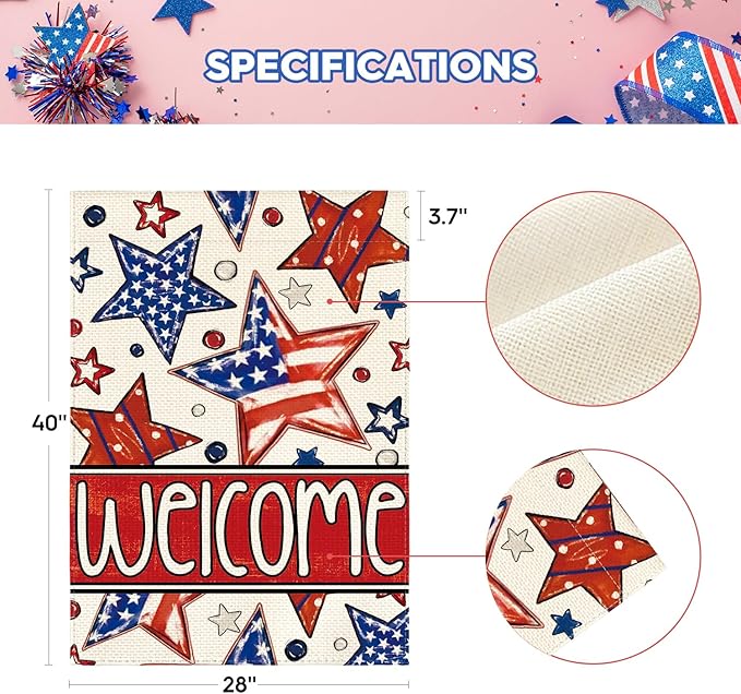 AVOIN colorlife Patriotic 4th of July House Flag 28x40 Inch Double Sided Outside, Welcome American Stars and Stripes Yard Outdoor Decoration
