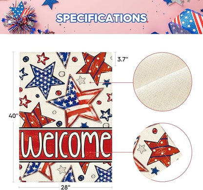 AVOIN colorlife Patriotic 4th of July House Flag 28x40 Inch Double Sided Outside, Welcome American Stars and Stripes Yard Outdoor Decoration
