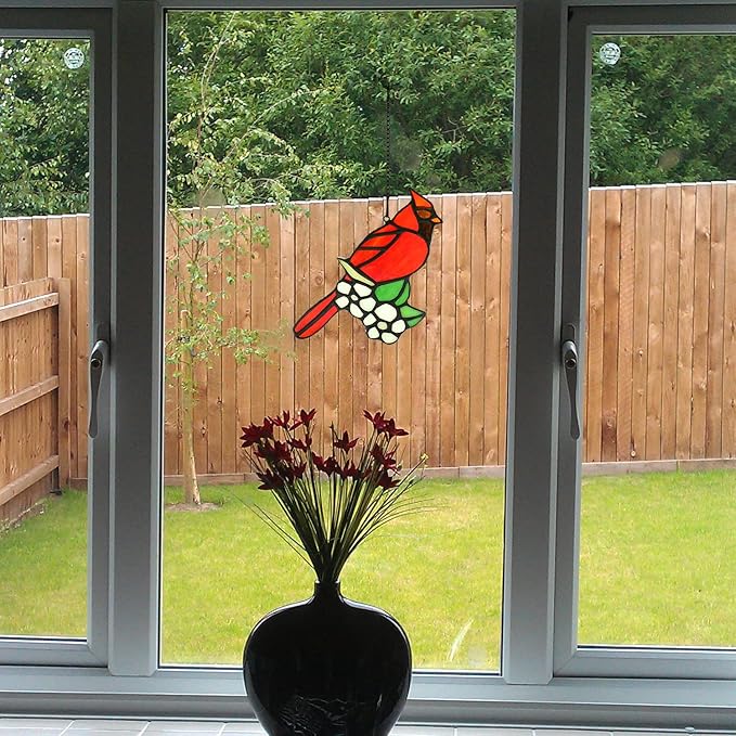 BOXCASA Cardinal Bird Gifts Stained Glass Window Hanging,Red Birds Cardinals Decor Suncatcher for Window,Cardinal Memorial Gift for Loss of Loved One,Cardinals Gifts for Women Mom Grandma Nana