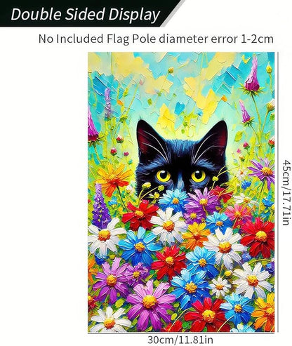 BlissYard Spring Black Cat Garden Flag 12×18 Inch Double Sided Small Black Cat Flower Floral Garden Yard Flags for Spring Summer Outside Outdoor House Decoration Banner