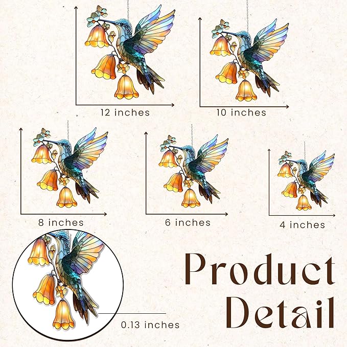 Hummingbird Acrylic Suncatcher, Boho Suncatchers for Window Hanging Ornament, Stained Glass Effect Art Garden Decor for Bird Lover, Gifts for Mother's Day, Mom, Grandma, Wife, Women, Nana