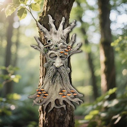 Teaeeno Charming Tree Face Garden Decor, Whimsical Old for Man Resin Statue with Foliage Features, Large Outdoor Tree Hugger for Yard Art, Root Detail,Trees Decor Outdoor Wallmounted Statue (Mushroom)