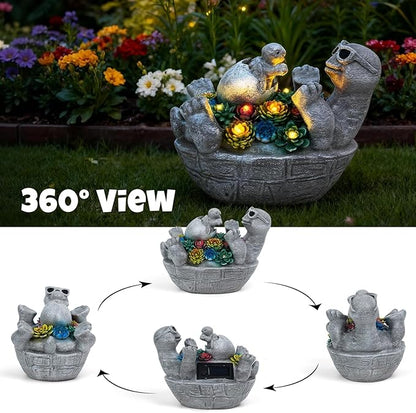 Solar Garden Statue Light, 8inch Cute Turtle with Baby Outdoor Decor for Patio, Lawn, Yard, Pathway, Housewarming Birthday Gifts for Dad, Mom, Grandma,Women (Grey Turtle)
