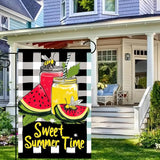 BlissYard Sweet Summer Time Garden Flag Watermelon Buffalo Plaid Lemon Welcome Small Flags for Outside Double Sided Juice Seasonal Banner Farmhouse Outdoor Yard Decoration 12x18 Inch