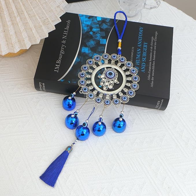BWINKA Blue Evil Eye Hanging Decoration Ornament Metal Wind Chimes for Home Garden Gift Decoration (Eye-R-Y6)