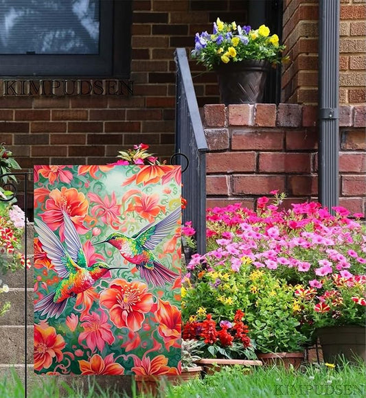 Vibrant Hummingbird Floral Garden Flag 12x18 Inch Double Sided Spring Summer Outdoor Yard Flag for Patio Porch Lawn Farmhouse