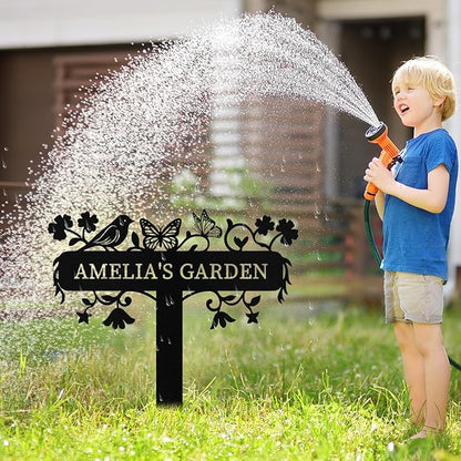 Personalized Metal Garden Signs with Stake, Custom Garden Signs for Outside Waterproof, Customized Name Sign Yard Lawn Gardens Decor Gardening Gifts for Moms Grandmas Gardeners