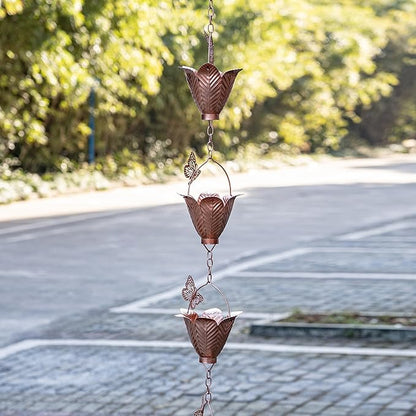 TZSSP Rain Chains Decorative Rain Chain Bell with 10 Cups, Rain Chain for Gutters,8-1/2 Length,102 Inch,Butterfly
